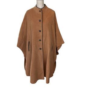 Vintage Polo Cloth By Stevens Wool Cape Coat With Leather Buttons & Trim Size L
